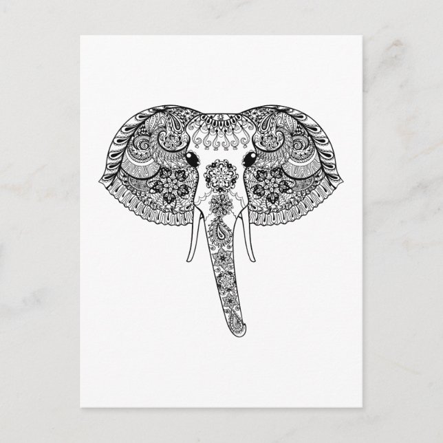Carte Postale Eléphant indien inspiré par Zentangle (Devant)