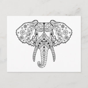 Carte Postale Eléphant inspiré Zentangle