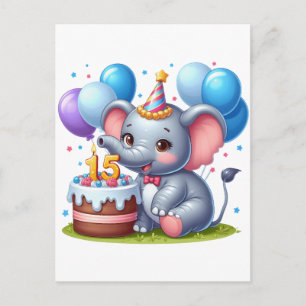 Carte Postale Éléphant mignon 15e anniversaire