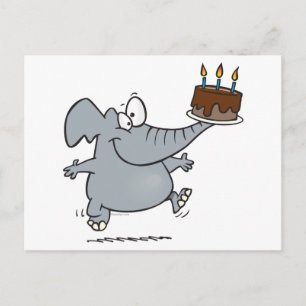 Carte Postale éléphant mignon avec gâteau d'anniversaire au choc
