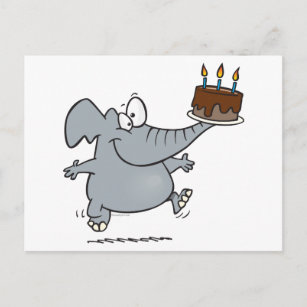 Carte Postale éléphant mignon avec gâteau d'anniversaire au choc
