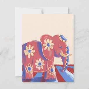 Carte Postale Éléphant mignon félicitations couleurs pastel