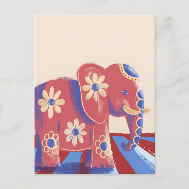Carte Postale Éléphant mignon félicitations couleurs pastel (Devant)