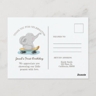 Carte Postale Eléphant mignon sur skateboard.