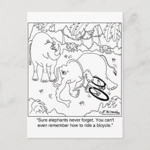 Carte Postale Elephant ne se rappelle pas comment faire un vélo