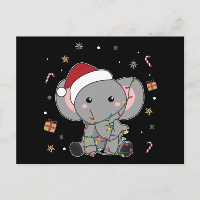 Carte Postale Eléphant Noël Neige Hiver Animaux Eléphants P (Devant)