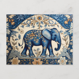 Carte Postale Éléphant Orné Bleu Floral Vintage