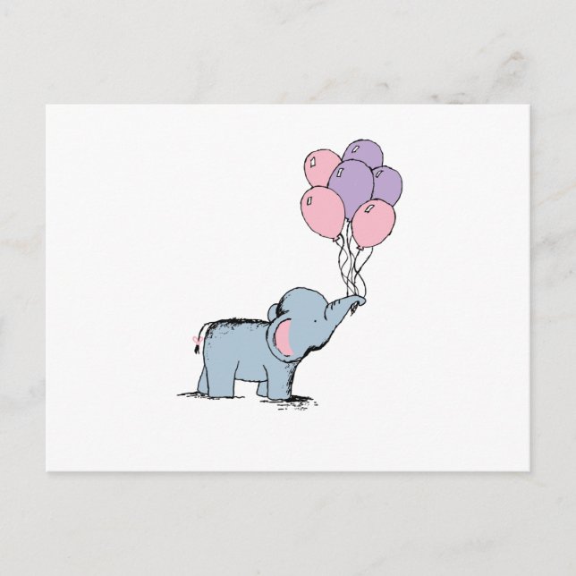 Carte Postale Elephant Pastel Aquarelle Bunch Balloo (Devant)