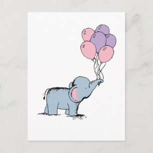 Carte Postale Elephant Pastel Aquarelle Bunch Balloo