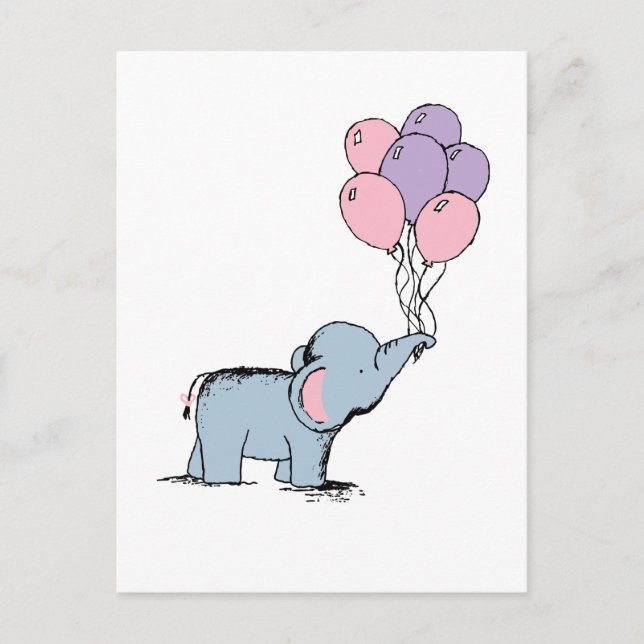 Carte Postale Elephant Pastel Aquarelle Bunch Balloo (Devant)