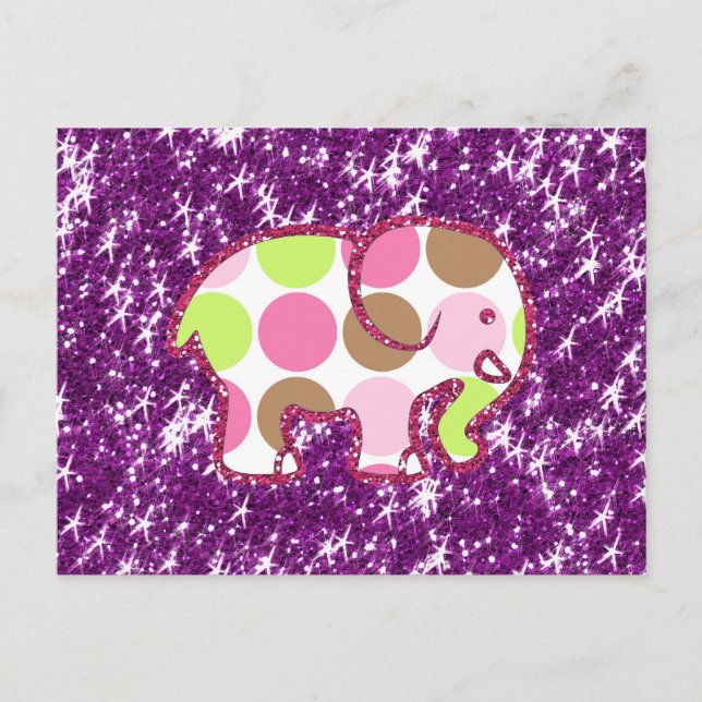 Carte Postale Eléphant Polka Dot Sparkly Purple Gifts Girls (Devant)