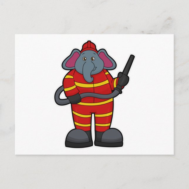 Carte Postale Éléphant pompier avec tuyau (Devant)