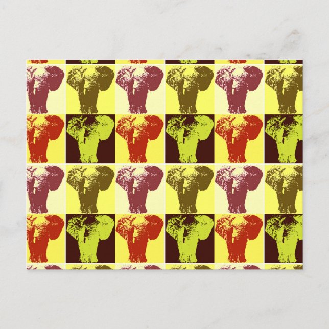 Carte postale Eléphant Pop Art (Devant)