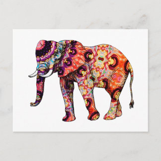 Carte Postale Eléphant psychédélique coloré Art déco