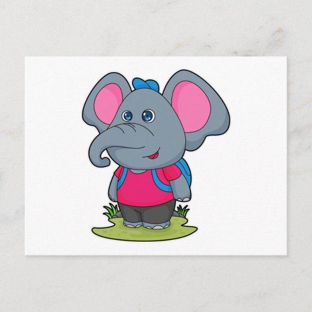 Carte Postale Éléphant randonneur avec sac à dos (Devant)