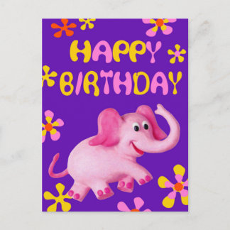 Carte Postale Eléphant rose Joyeux anniversaire