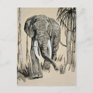 Carte Postale Eléphant Se Promenant À Travers L'Art De La Savane