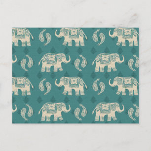 Carte Postale Elephant Teal Caravan Pattern