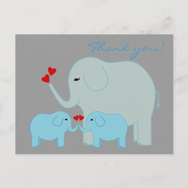 Carte postale Elephant Twins en Merci bleu (Devant)