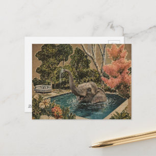 Carte Postale Éléphant vintage dans la piscine