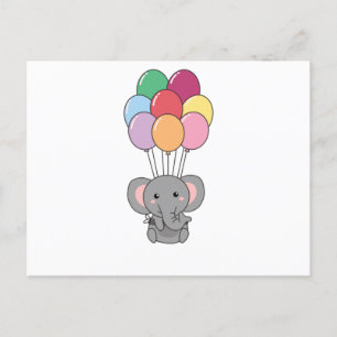 Carte Postale Elephant Vite Avec Des Ballons Colorés