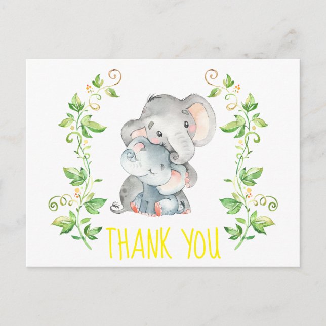 Carte Postale Elephant Zoo Animaux Baby shower Merci Note (Devant)