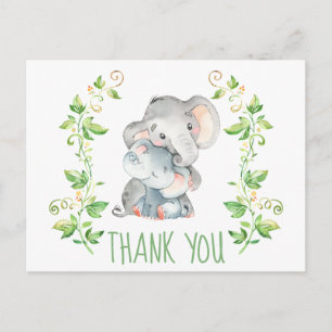 Carte Postale Elephant Zoo Animaux Baby shower Merci Note