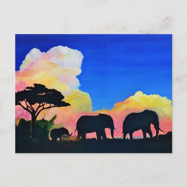 Carte Postale Eléphants À Dusk (Devant)