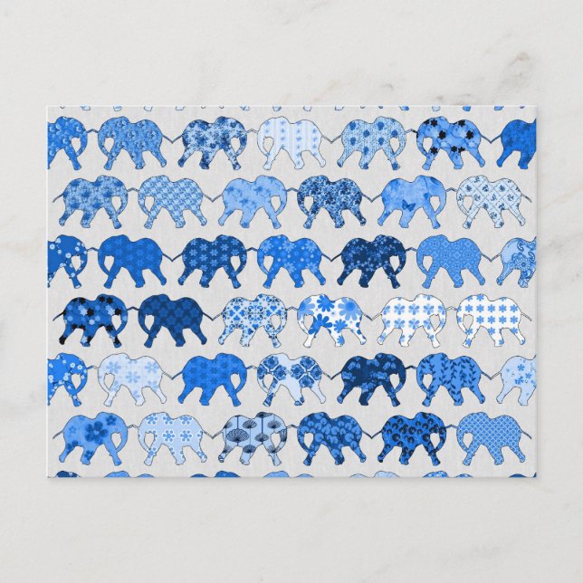 Carte Postale Éléphants à motifs floraux bleus (Devant)