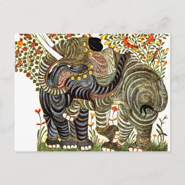 Carte Postale Eléphants affectueux, décorés (Devant)