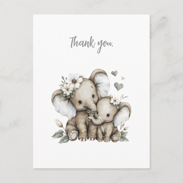 Carte Postale Éléphants Bébé Filles Mignons à l'Aquarelle avec d (Devant)