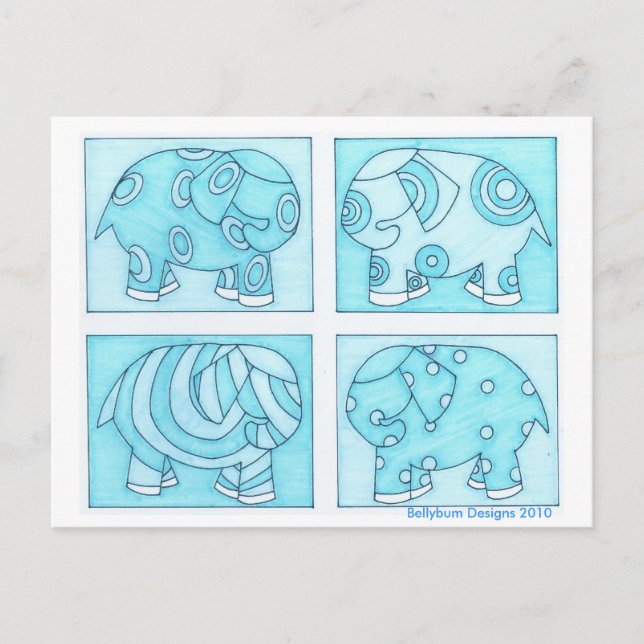 Carte Postale Eléphants bleus (Devant)