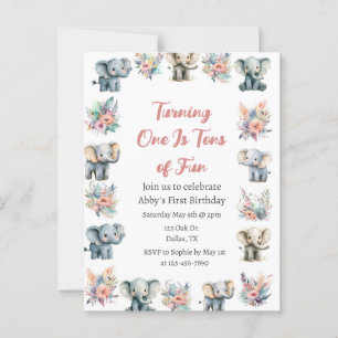 Carte Postale Eléphants & Boho Jungle Fleurs Anniversaire