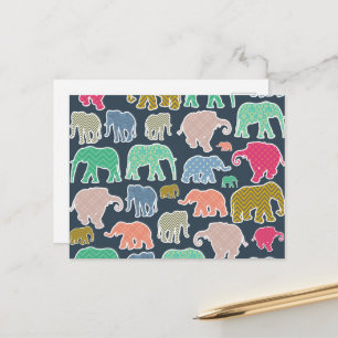 Carte Postale Eléphants Colorés, Motif Des Eléphants, Zigzag