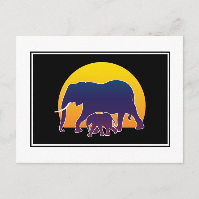 Carte Postale Eléphants couchés de soleil (Devant)