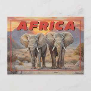Carte Postale Éléphants d'Afrique Vintage - Faune Rétro