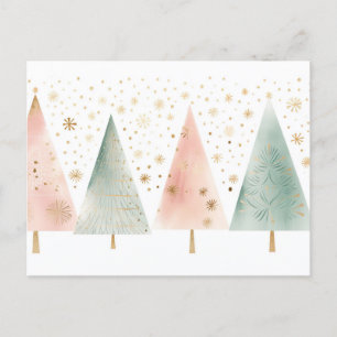Carte Postale Éléphants de Noël verts et dorés