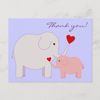 Carte postale Eléphants en Merci rose