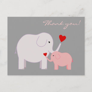 Carte Postale Eléphants en Merci rose