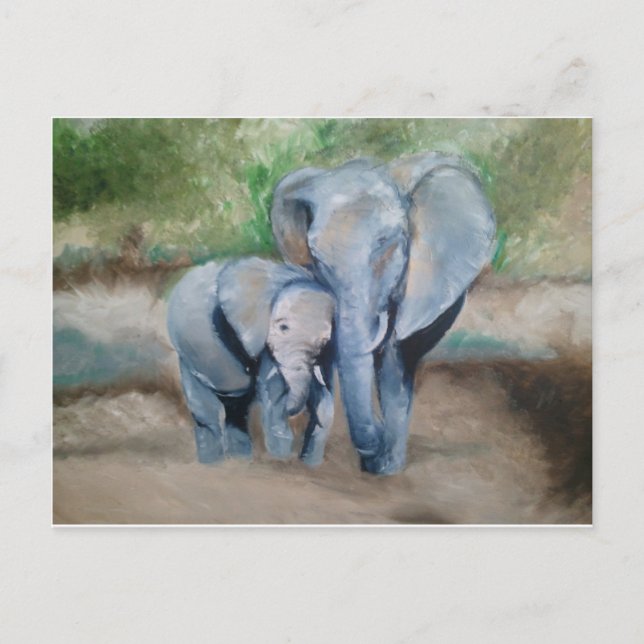 Carte Postale Eléphants - Mère et bébé (Devant)