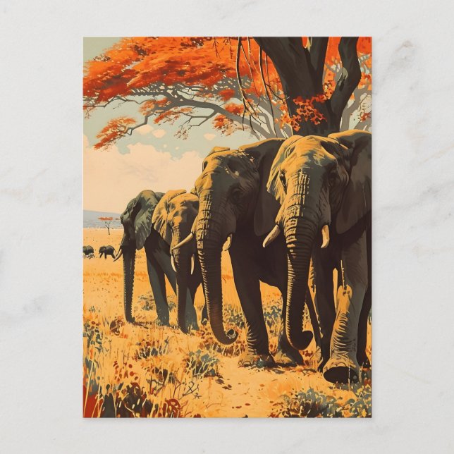 Carte Postale Eléphants vintages (Devant)