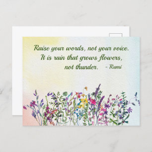 Carte Postale Élever vos mots Citer Fleurs sauvages d'aquarelle