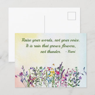 Carte Postale Élever vos mots Citer Fleurs sauvages d'aquarelle