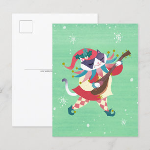 Carte postale Elf Chat de Noël