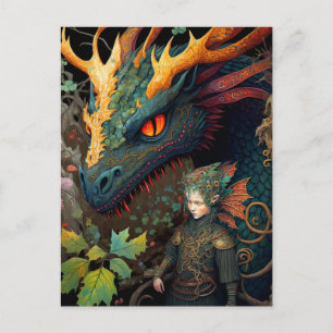Carte Postale Elf Et Dragon Imaginaire Art