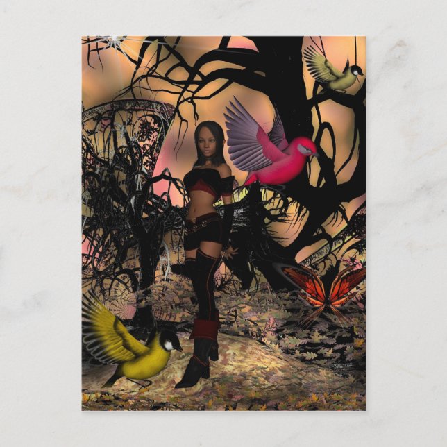 Carte postale Elf Girl Birds (Devant)