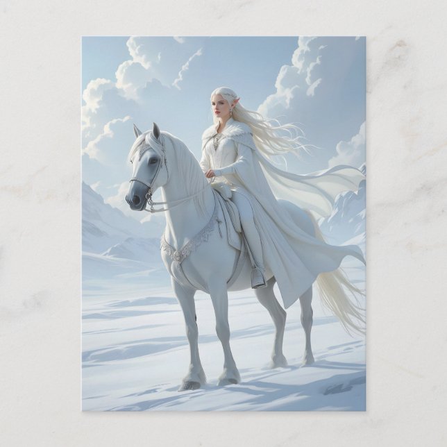 Carte Postale Elf Queen Riding a Majestic White Horse (Devant)