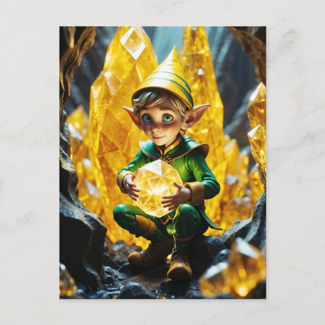 Carte Postale Elfe tenant du cristal jaune (Devant)