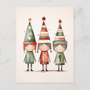 Carte Postale Elfes de Noël en Casquette festif