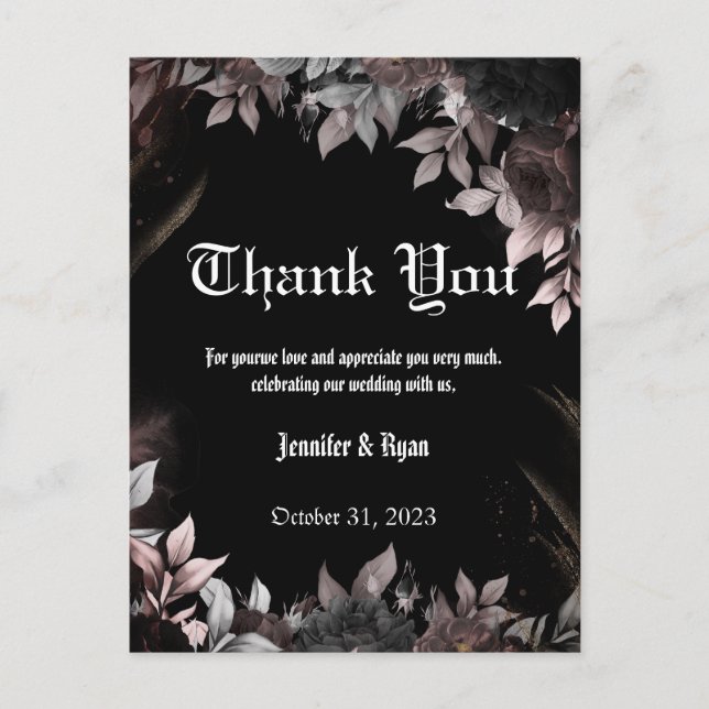 Carte Postale Elgant gothique Bourgogne rouge et noir floral (Devant)